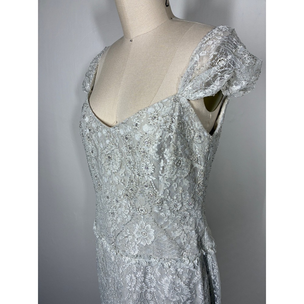 Badgley Mischka Beaded Lace Cap‎ Sleeve Wedding Gown Evening Dress 8 Bridal - Picture 9 of 16